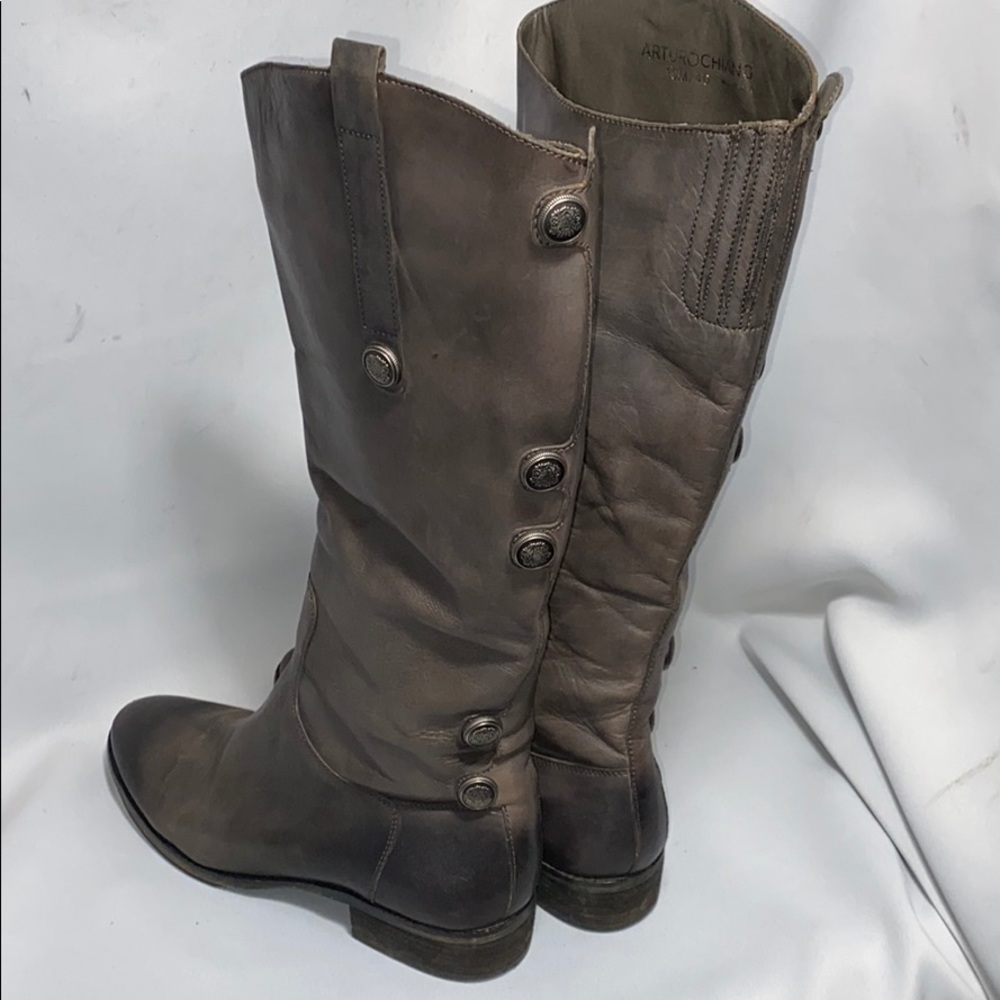 Arturo Chiang Gray Leather Knee High Boots Sz 10